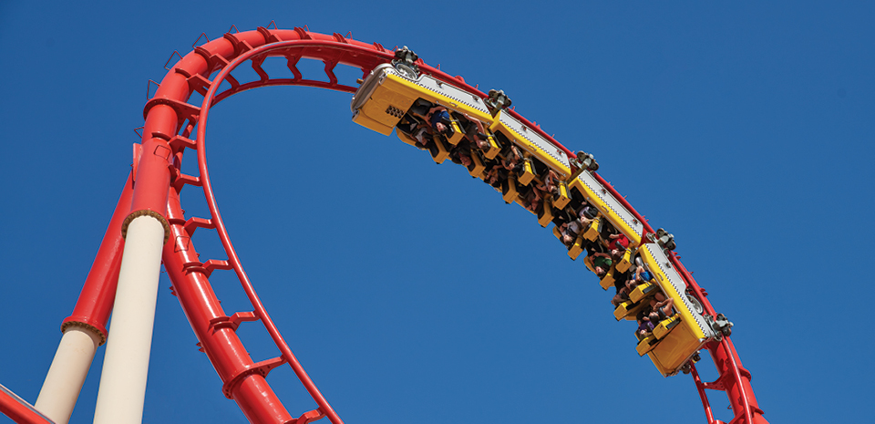 Big Apple Coaster front seat on-ride HD POV New York, New York Hotel &  Casino 